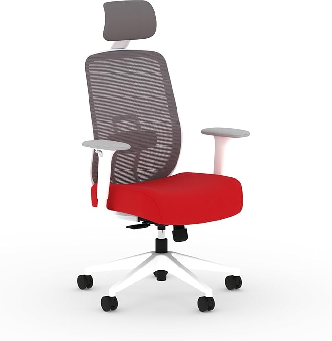 HON Altern Ergonomic Office Chair with Headrest, Arms, Wheels, Foam Cushion Seat, Mid Back Home Office Desk Chair Comfy, Gaming Chair, Height Adjustable Arms, Synchro-Tilt, White Frame, Ruby