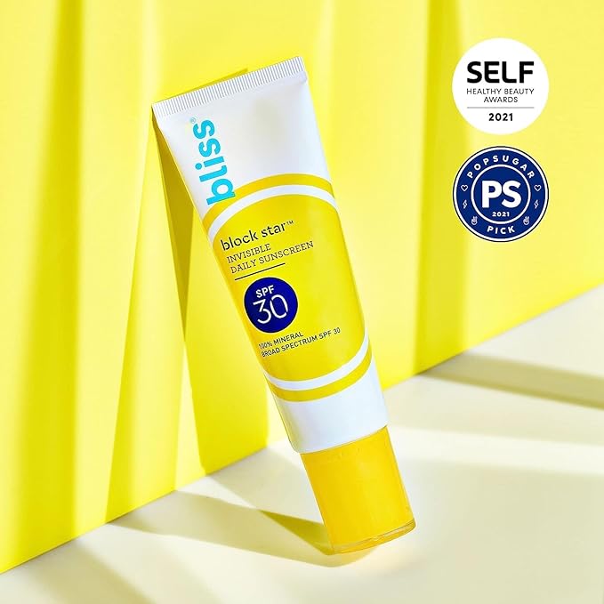 Bliss Block Star Tinted Face Sunscreen SPF 30-1.4 fl oz. - 100% Mineral Broad Spectrum Sunscreen With Zinc Oxide & Titanium Dioxide - Non Greasy Invisible finish