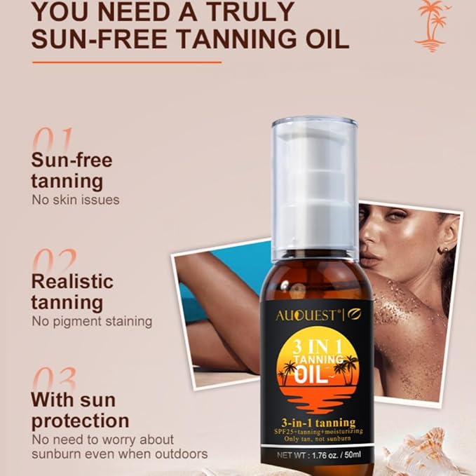 3-in-1 Tanning Oil,Summer Beach Tanning Aid Dark Brown Bronze Body Tanning Oil.Lotion Black Bronzer Oil for Body SPF 25+, Skin-Firming Tanning Lotion for Face Body, Hydrating After Sun Lotion (2(pcs))