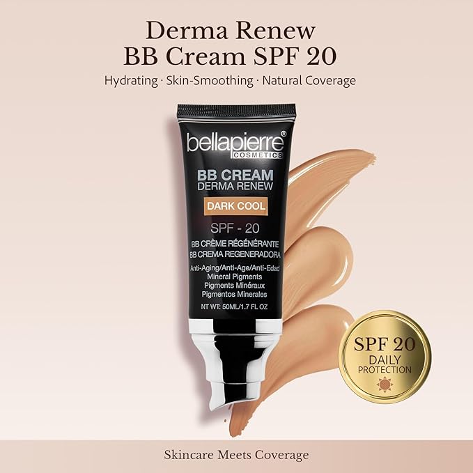 Bellapierre BB Cream SPF 20 – Mineral Sunscreen & Liquid Foundation, Lightweight Face Moisturizer with Buildable Coverage, Matte Finish, Non-Toxic, Paraben-Free, Cruelty-Free – 1.7 oz - Dark Cool
