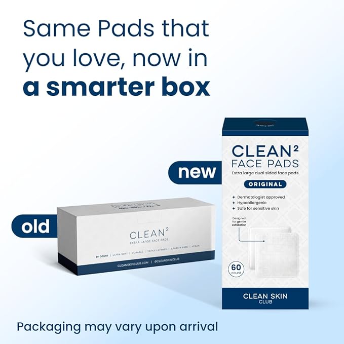 Clean Skin Club Clean² Pads 2.0 [New & Improved Edges] Guaranteed Not to Shed & Tear Face Pads, Unique Triple Layers, Textured & Ultra Soft Side, Organic Disposable Cotton, Pair with Makeup Remover