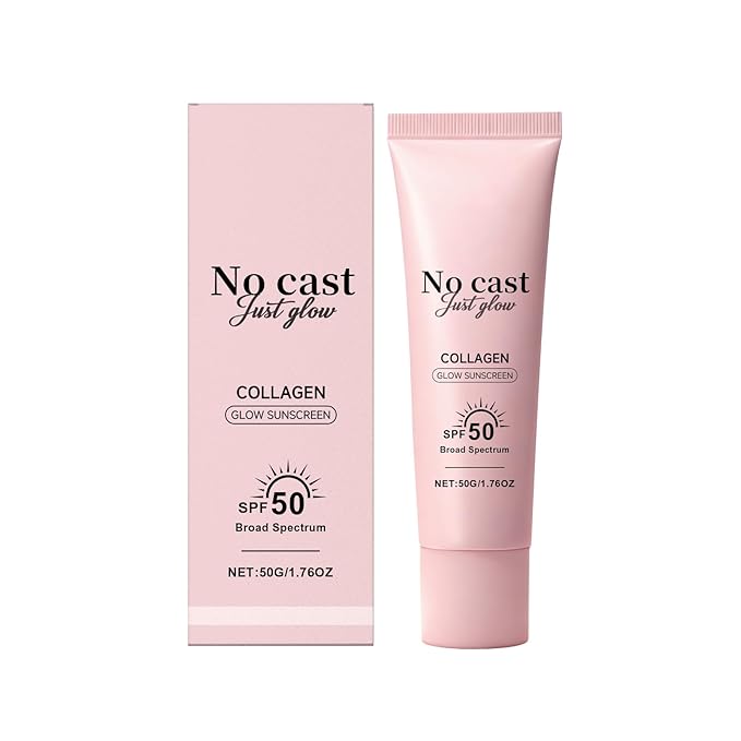 No Cast Just Glow Collagen Sunscreen SPF 50 PA++++ Facial Sunscreen Lightweight, Non-Sticky Face Sunscreen No White Cast Natural Sun screen with Peptide, Centella, Hyaluronic Acid