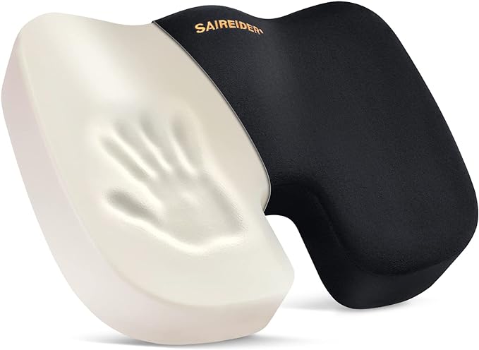 SAIREIDER Office Chair Cushion, Car Seat Cushion, Memory Foam Coccyx Cushion Pads for Tailbone Pain, Sciatica Relief Pillow, Correct Sitting Posture (Black)