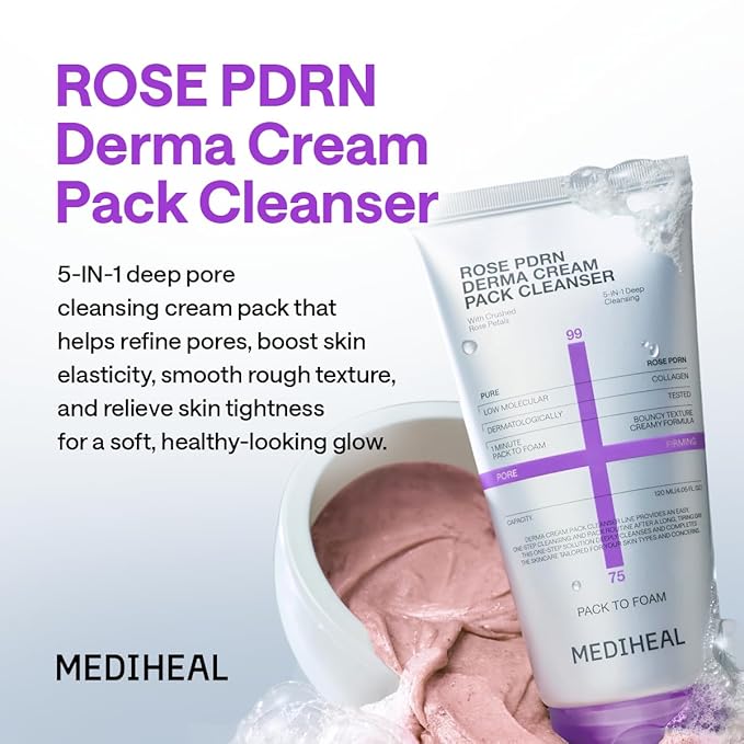 Mediheal PDRN Glass Skin Routine Bundle – Cream Pack Cleanser + Stretchable Toner Pads (100ct) + PDRN Lifting Serum | Pore Care, Firming & Deep Hydration