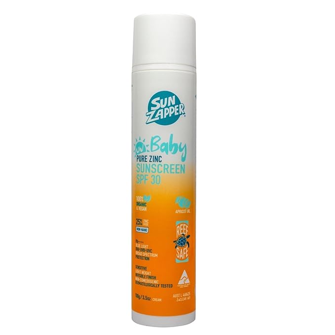 Sun Zapper Baby Pure Zinc Sunscreen SPF 30 – Mineral Sunscreen for Babies and Sensitive Skin with Organic Ingredients, 25% Non-Nano Zinc Oxide, Fragrance Free, Reef Safe, Vegan, 100g (3.5 oz) Pump