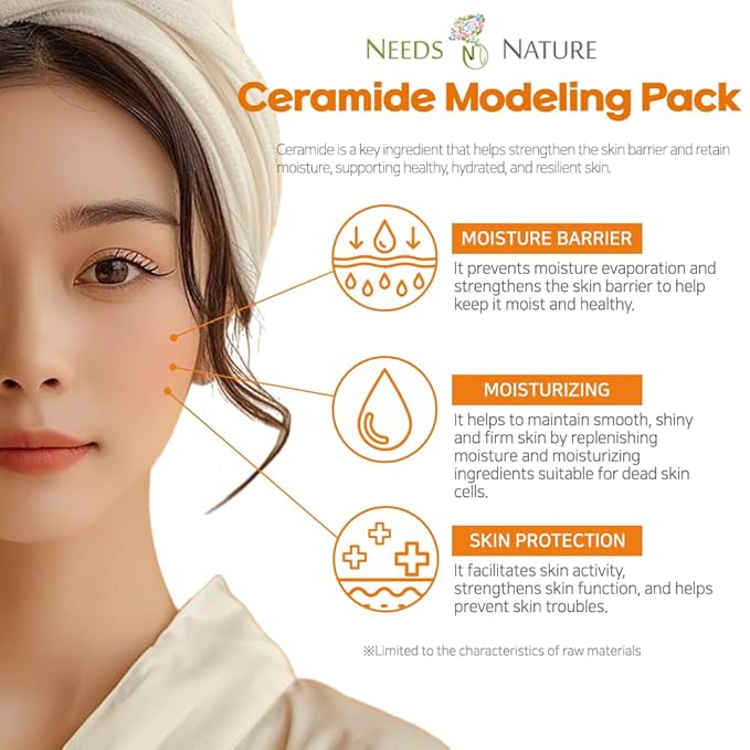 Modeling Mask with Ceramide for Face – NEEDS NATURE | Moisturizing & Barrier Repair Peel-Off Rubber Mask | Korean Skincare | Home Spa Treatment | 400g Powder Pack with Mixing Tools