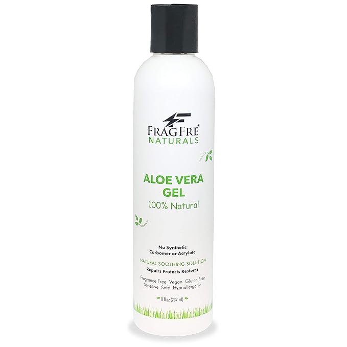 All-Natural Aloe Vera Gel 8 oz - No Synthetic Carbomer or Acrylate - 100% Natural Aloe Vera Soothing Gel - After Sun Exposure Skin Care - Fragrance Free Vegan Gluten Free