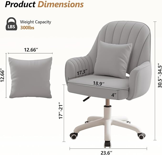 Home Office Chair Velvet Vanity Chairs Makeup Desk Chair with Wheels Mid Back Computer Chairs Height Adjustable Swivel Rolling Task Chair for Living Room, Bedroom, Office