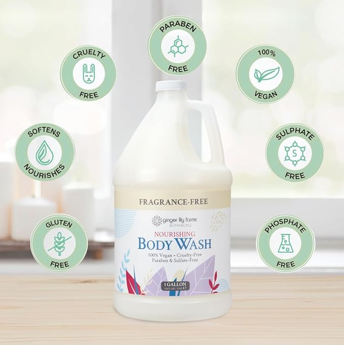 Ginger Lily Farms Botanicals Nourishing Body Wash, 100% Vegan & Cruelty-Free, Fragrance Free, 1 Gallon (128 fl oz) Refill