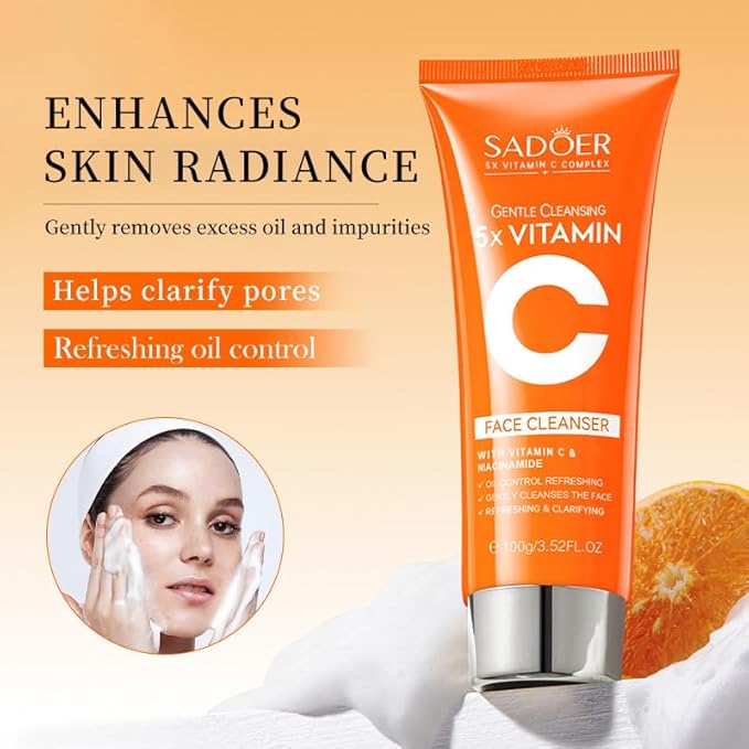 5X Vitamin C Face Cleanser 100g Niacinamide & Hyaluronic Acid, Gentle Pore Refining Daily Wash for Oily &Dull Skin,Clear,Oil Balancing, Popular Skincare Gift Women (2 Face Cleanser + 1 Toner)