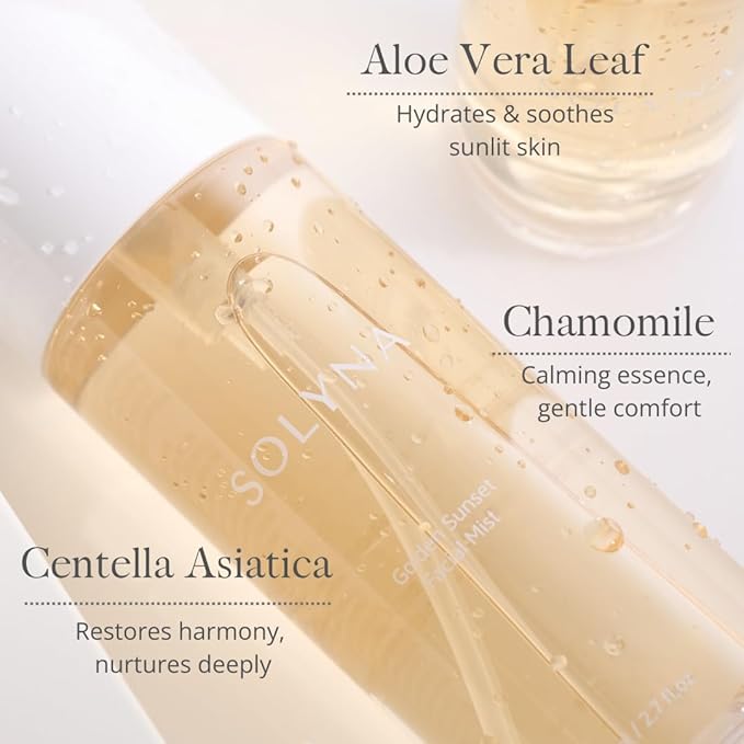 SOLYNA Golden Sunset Facial Spray 80ml Korean After-Sun Hydrating Facial Mist with Aloe Vera, Centella Asiatica (Cica) and Chamomile | Soothes & Calms Sunlit Skin