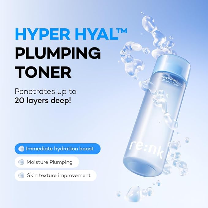re:nk Hyper Hyal Plumping Toner – Deep Hydrating Face Toner with Hyaluronic Acid, Panthenol and Glycerin, Lightweight Moisturizing Facial Water for Radiant and Smooth Skin, Fragrance-Free (6.76 fl oz)