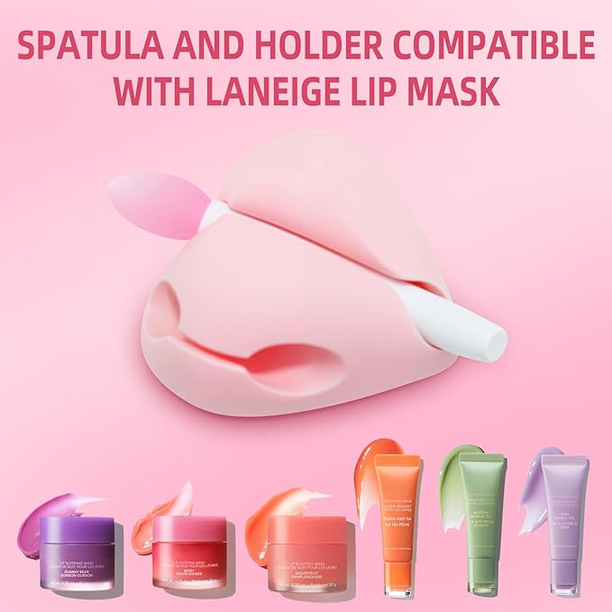 Spatula Holder Compatible with Laneige Lip Mask-3 Holers and 3 Spatulas,Protective Silicone Brush Holder Topper Compatible with Laneige Lip Mask Applicator