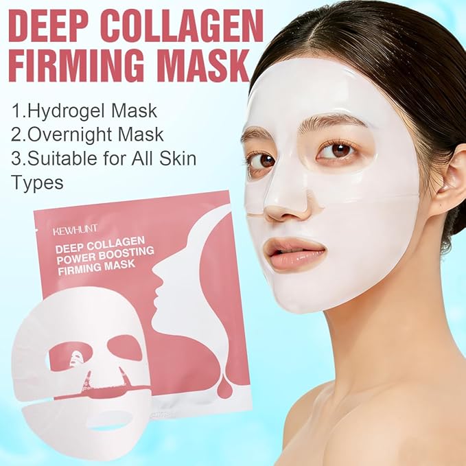 Deep Collagen Face Mask Overnight, Bio- Collagen Mask Real Deep Mask, Hydrating Hydrogel Masks with Low Molecular Collagen for Firming, Elasticity, Pore Minimizing 40g x 5ea Easter Basket Stuffers