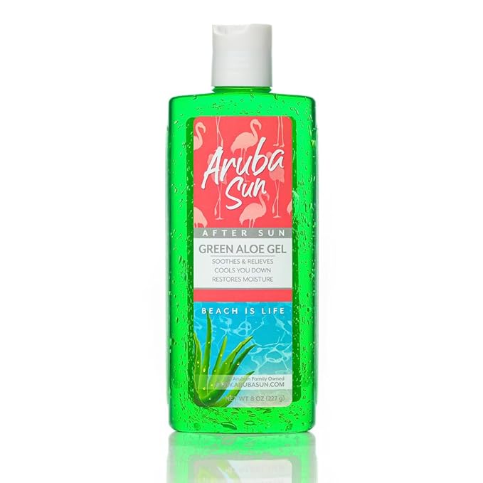 After Sun Cooling Aloe Vera Green Gel, 8 oz, Infused with Vitamin E & Tea Tree Oil to Soothe, Calm & Hydrate your Sunburn