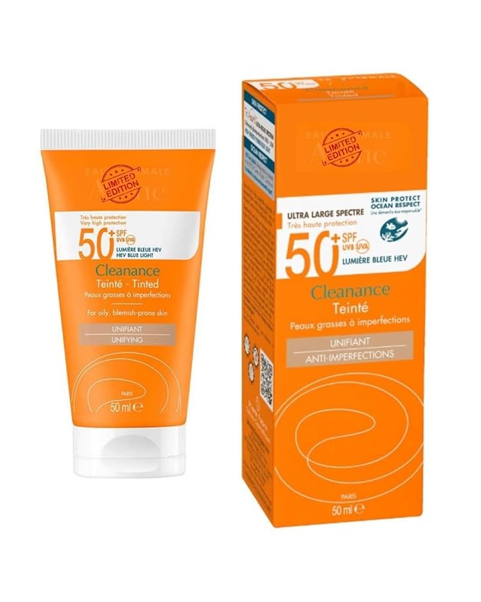 Clean Solaire Tinted SPF 50 Facial Sunscreen – For Face and Neck, Oily & Acne-Prone Skin, Sebum-Regulating, Tone-Evening, Broad-Spectrum UVA/UVB, Non-comedogenic, Water Resistant, 1.7 Fl Oz