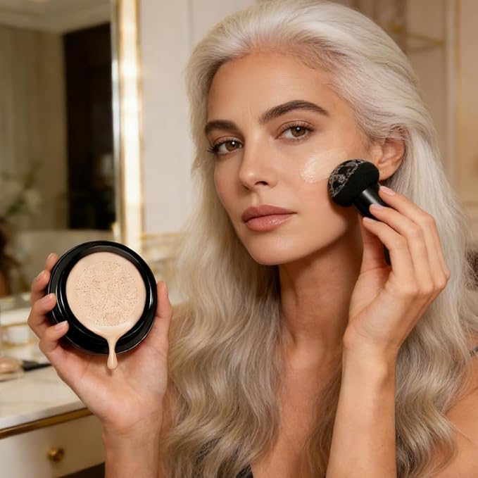Foundation for Older Women, 2026 New Mushroom Head Cushion CC Cream Glow Foundation for Mature Skin, Moisturizing Concealer Brighten Long-Lasting (Deep)