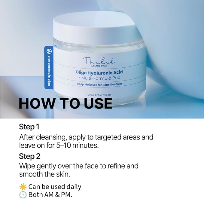 Oligo Hyaluronic Acid 7 Multi Formula Pads 120g - Deep Moisture, Calming Care, Soft Cotton Pads, Ideal for All Skin Types, Korean Skin Care (60 Units)