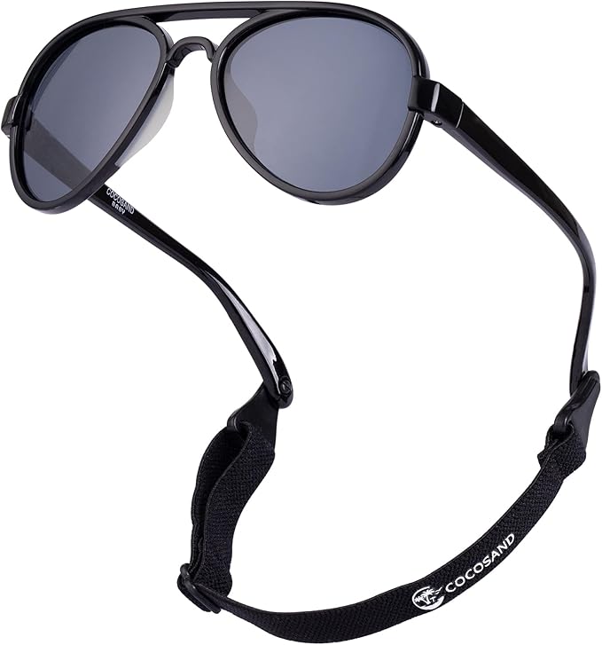 COCOSAND Baby Boys Girls Aviator Sunglasses with Strap Polarized Flexible Retro Pilot for Infants Toddler Age 0-24 Months