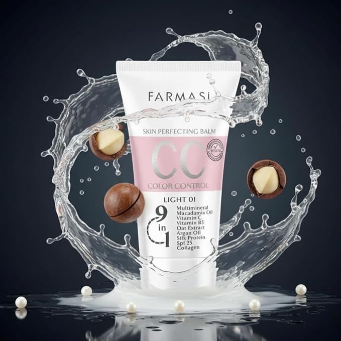 FARMASi CC Color Correcting Cream, Tinted Moisturizer Makeup Base with SPF 25, Lightweight Buildable Coverage, Natural Flawless Finish, All Skin Types, 1.7 fl oz, Light