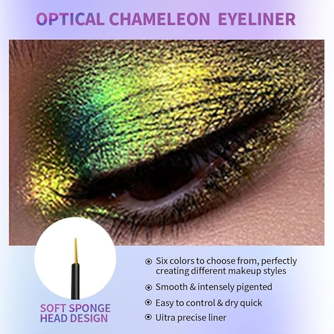 Chameleon Eyeliner Eyeshadow,Lime Green to Yellow Chrome Shifting Waterproof Eyeliner Pen, Long Lasting High Pigment Glitter Shifting Eyeshadow Eye Makeup, Lridescent Eye liner for Women & Girls 04#