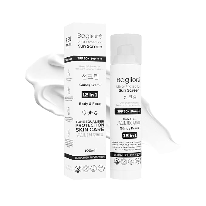 Bagliore Ultra-Protection Sunscreen, SPF 50+, Moisturizer with Zinc Oxide & Hyaluronic Acid, PA+++++, 12 in 1, Body & Face, 3.38 fl oz