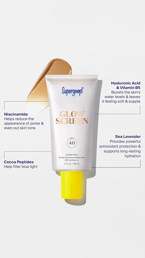 Supergoop! Glowscreen SPF 40, Golden Hour (Bronze Glow) - 1.7 fl oz - Glowy Primer + Broad Spectrum Tinted Sunscreen - Helps Filter Blue Light - Hydration - Hyaluronic Acid & Vitamin B5