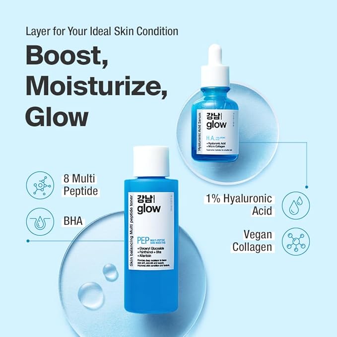 Skin-Moisturizing Solution Duo - Multi-Peptide Toner for Face 5.07fl oz & Hyaluronic Acid Serum 1.01fl oz I Korean Skincare I Special Gifts for Women