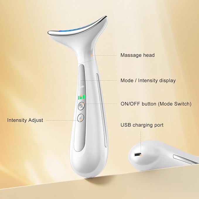 3-in-1 Facial, Neck, and Eye Massager - Advanced Anti-Aging Tool with Heating, Vibration, and LED Therapy for Wrinkle Reduction and Skin Rejuvenation, Pink