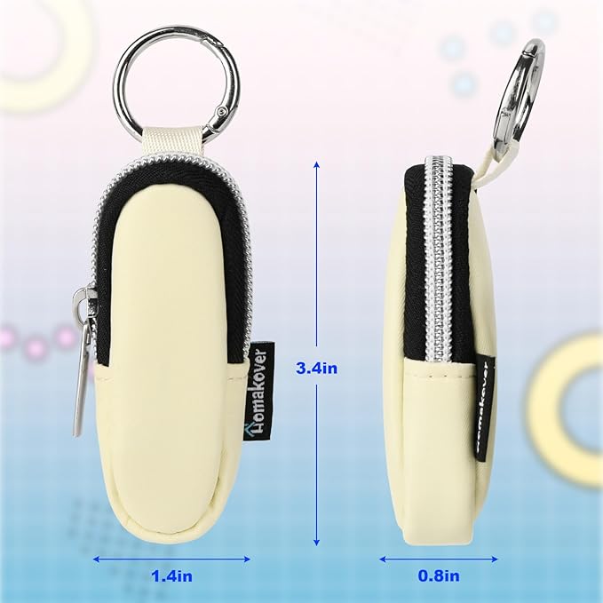 Portable Lip Balm Organizer Case with Keychain, Travel Chapstick Holder Storage Bag, Waterproof Small Cosmetic Organizer, Anti-Lost Lipstick Lip Gloss Sleeve Pouch Keeper Case (Beige, Small)