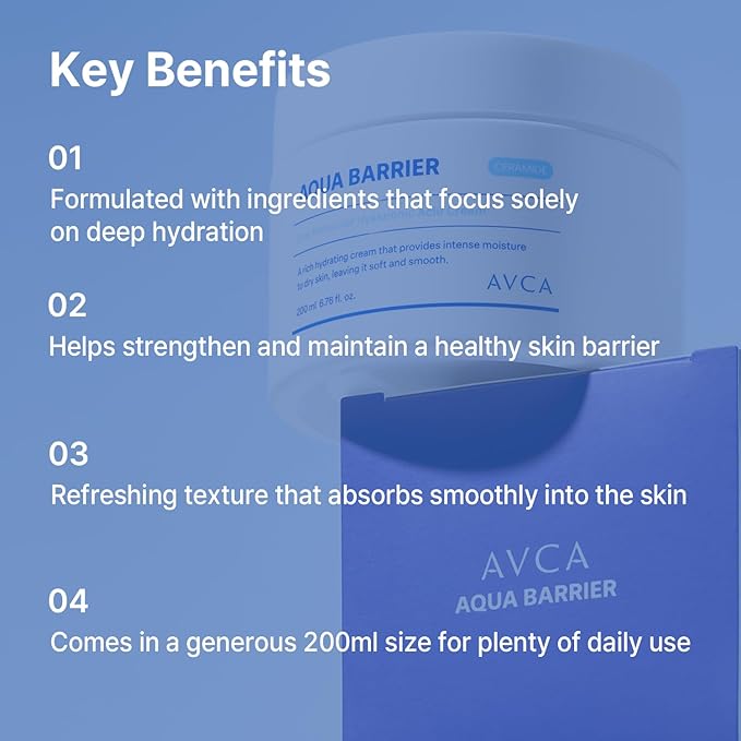 AVCA Aqua Hyaluronic Acid Daily Moisturizer 200ml(6.76 fl. oz) – Ceramide Barrier Support Cream for Dry Skin, Lightweight Rich Texture