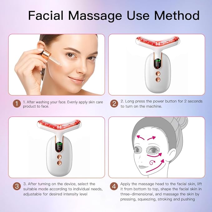 Micro-Current Facial Beauty Device, Red Light Therapy for Face, 3 Color LED Facial Massager for Skin Care with Thermal, Vibration, White