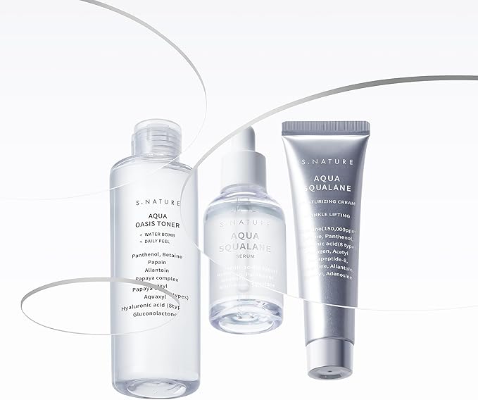 S.nature Hydrating Set, 3 Steps to Refined Pores, Lasting Hydration, Aqua Oasis Toner 300ml, Squalane Serum 50ml, Squalane Cream 60ml