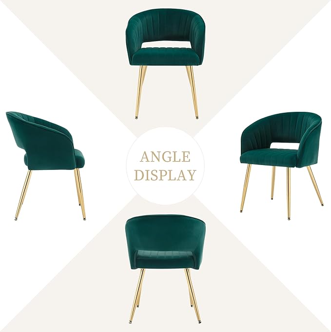 Westice Velvet Home Office Desk Chair Set of 1, Modern Tufted Vanity Chairs with Gold Metal Legs, Upholstered Accent Armchair for Living Room Restaurant, Dark Green
