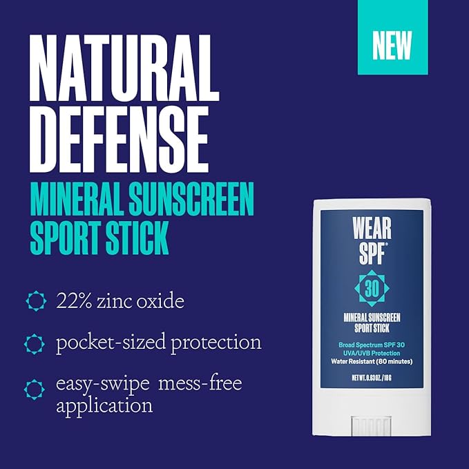 Mineral Sunscreen Sport Stick – Water-Resistant, Easy-Swipe SPF 30, 0.63 oz