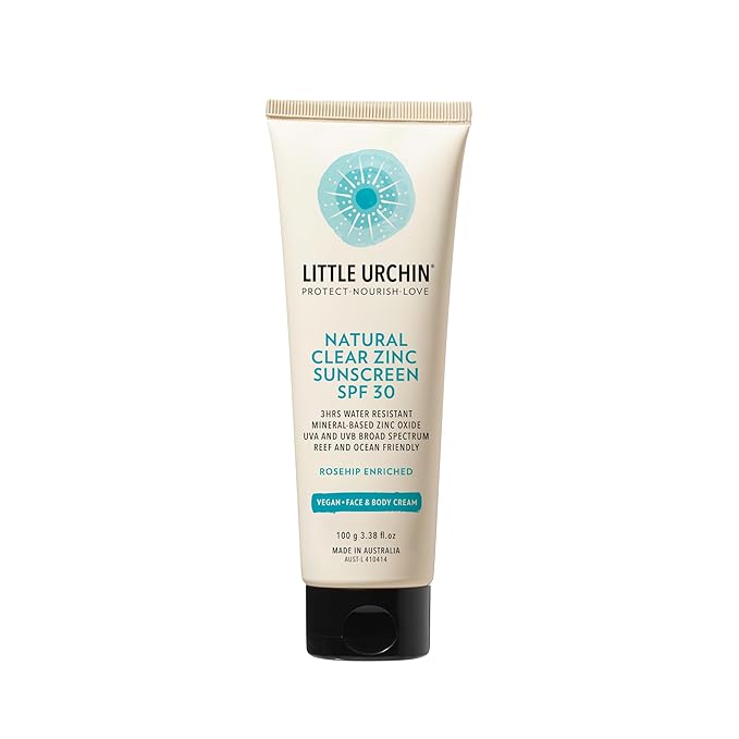 LITTLE URCHIN Natural Clear Zinc Sunscreen – SPF 30 Broad Spectrum – Water-Resistant, Vegan, Reef Safe – 22.75% Zinc Oxide – 3.4 oz