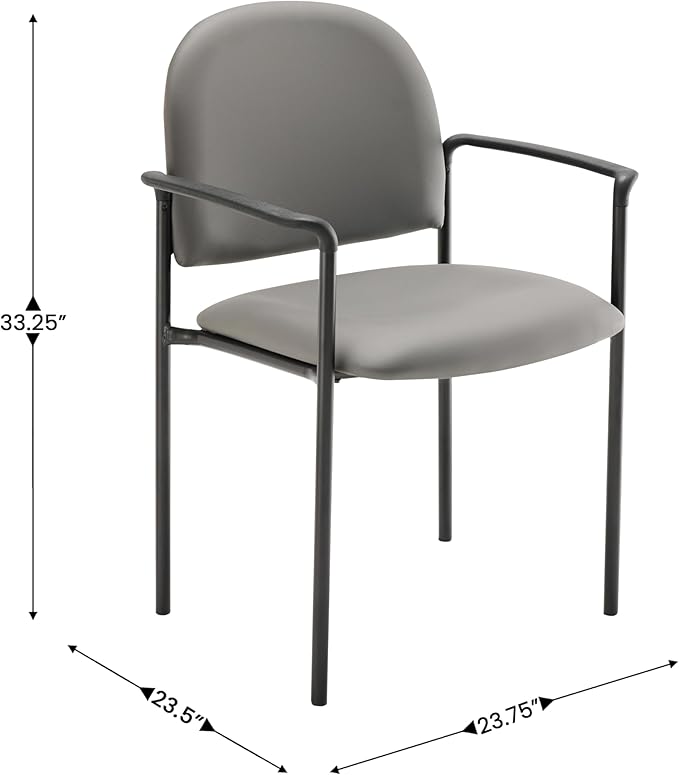 Flash Furniture Tiffany Side Reception Chair with Armrests, Stackable Vinyl Waiting Room Chair for Commercial or Residential Use, Gray