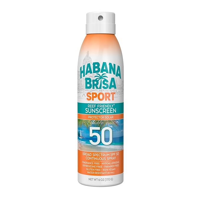 Habana Brisa Reef-Friendly Sport SPF 50 Sunscreen Spray – Broad Spectrum UVA/UVB Protection, HAWAII ACT 104 COMPLIANT, Water-Resistant, Non-Greasy, NON GMO & Vegan, 6 FL OZ