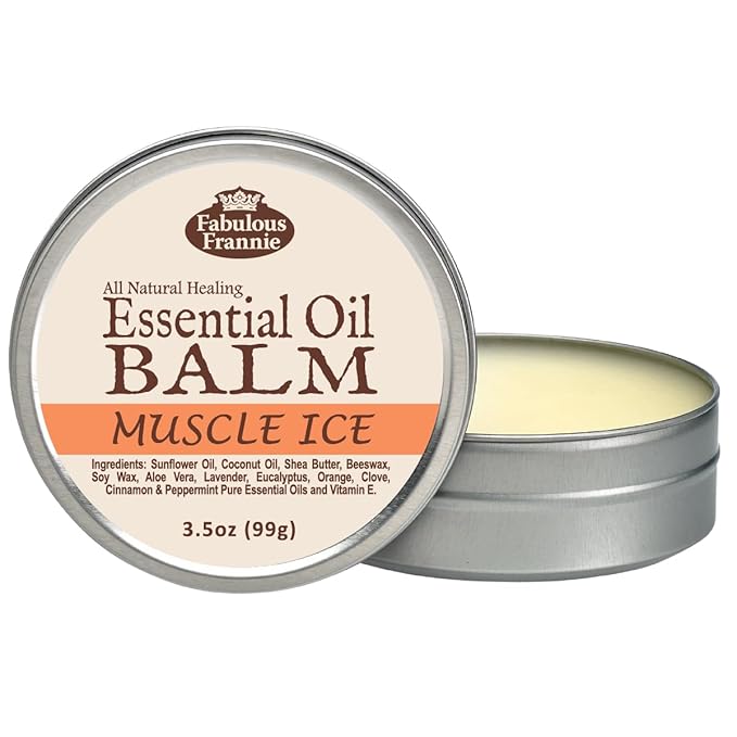Fabulous Frannie Muscle Ice All Natural Essential Oil Healing Balm Made with Sunflower Oil, Coconut Oil, Shea Butter, Beeswax, Soy Wax, Aloe Vera and Pure Essential Oils 3.5oz Tin