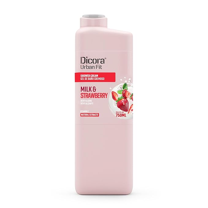 Dicora Urban Fit Nourishing Shower Gel - Body Wash for Men and Women - Long-Lasting Fruity Fragrance - Gluten Free - Milk and Strawberry - 25.4 oz