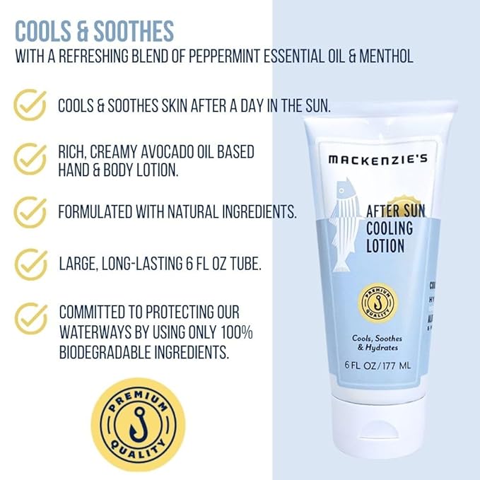 MacKenzie's After Sun Cooling Lotion - Gifts for Men - Gifts for Fishermen - Gifts for Cooks - Gifts for Gardeners - Natural Body Lotion - Cooling Lotion - 6 oz