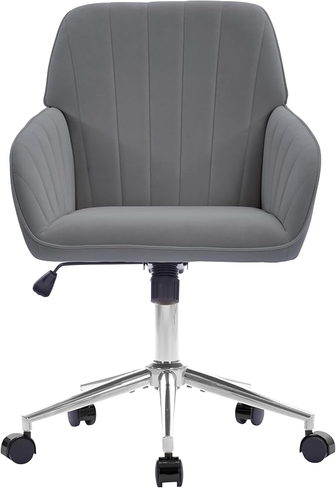 YITAI Velvet Office Desk Armchairs with Silver Base and Wheels,Modern Height Adjustable 360 Degree Swivel Upholstered Vanity Chairs for Living/Room Bedroom/Study,Gray