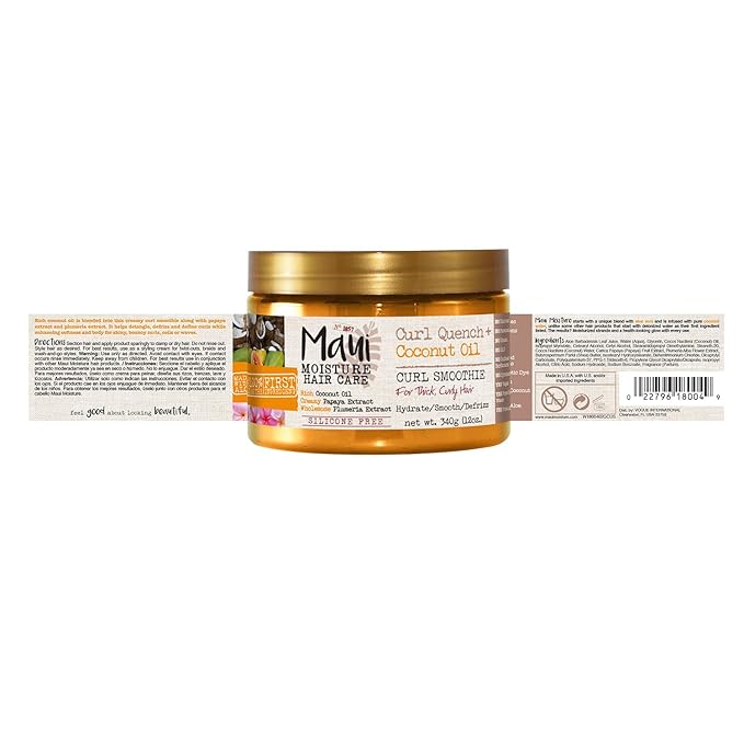 Maui Moisture Hydrating Curl Smoothie with Coconut Oil | For Tight Curls | Silicone-Free | Vegan | 12 oz Pack of 2