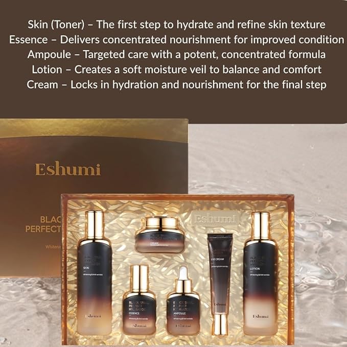 Black Snail 6-Piece Complete Set - Premium Korean Skincare Collection with Toner, Lotion, Essence, Ampoule, Cream, Full Routine Luxury System