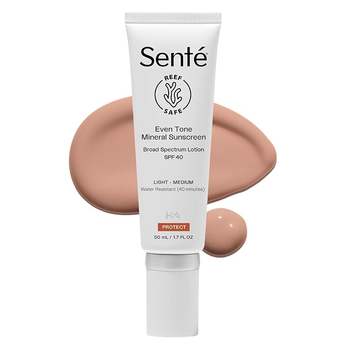 Senté Even Tone Mineral Sunscreen Tinted | SPF 40 Light-Medium | Hydrating, Lightweight Sun Protection Treatment for Redness & Discoloration | UVA/UVB & Blue Light Defense | 1.7 oz