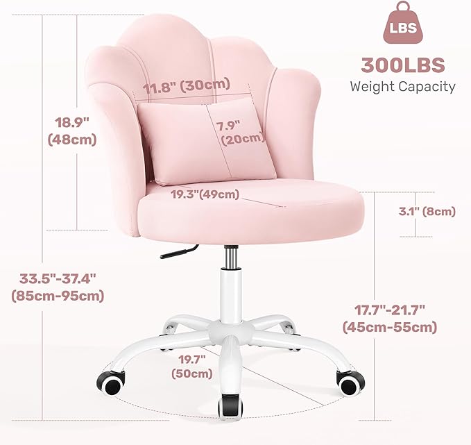 Petal Vanity Chair with Wheels, 3.15" Extra Thick Comfy Makeup Chair, Adjustable Modern Swivel Armless Desk Chair for Girls Women, Aesthetic Small Office Chair for Bedroom Dorm