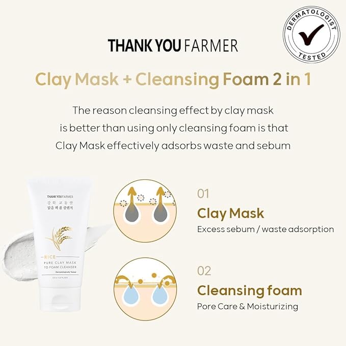 THANKYOU FARMER Rice Clay Foam Cleanser + Rice Essential Toner + Barrier Capsule Cream