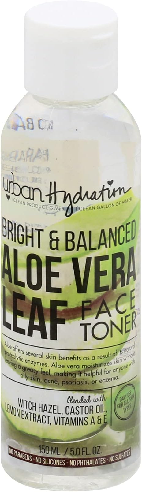 Urban Hydration Bright & Balanced Aloe Vera Leaf Face Toner | Removes Excess Oil, Balances Skin pH, Hydrates, Refreshes Skin, Fights Acne, Anti-Aging Benefits for All Skin Types | 5 Fl Ounces