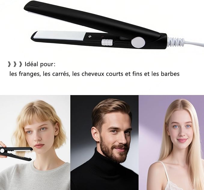 Mini Hair Straightener, 2 in 1 Mini Curling Iron Portable Travel Hair Straightener Heating Curler Hair Styling Tool for Short Hair，Home or Salon (Black)