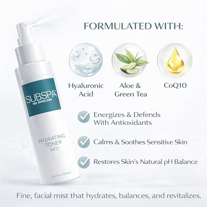 MD Hydrating Toner Mist with CoQ10 – 3.4 oz Face Mist for All Skin Types – Doctor-Developed Formula to Hydrate, Balance pH, and Refresh Skin – Aloe, Green Tea & Chamomile